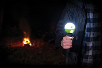 men using Hiking Pole with light on
