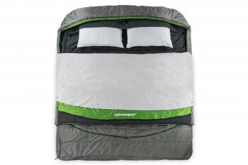 sleeping bag top view showing layers studio photo