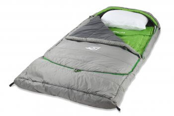 sleeping bag single 3/4view showing layers studio photo