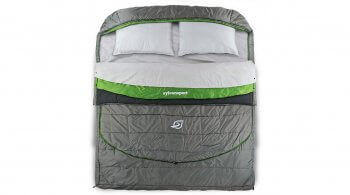 sleeping bag top view showing layers