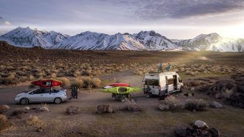 van with Go easy surrounded by mountains